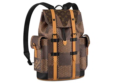 Pre-owned Louis Vuitton Men's  X Nigo Christopher Backpack Damier Ebene Giant Pm In Brown