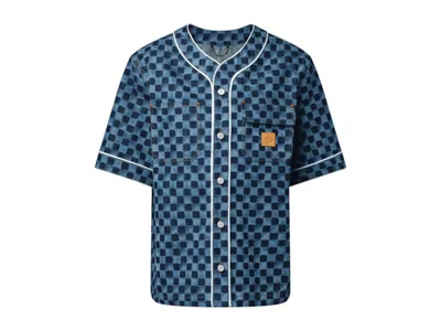 Pre-owned Louis Vuitton Men's  X Nigo Damier Denim Baseball Shirt In Indigo In Purple