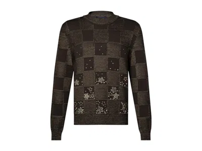 Pre-owned Louis Vuitton Men's  X Nigo Damier Embroidered Longsleeved Crewneck Sweatshirt In Chocolate Brown