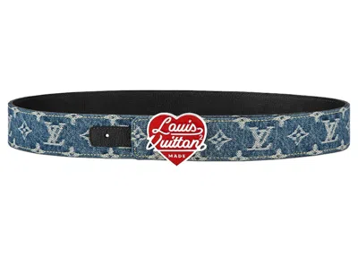 Pre-owned Louis Vuitton Men's  X Nigo Denim 40mm Reversible Belt In Blue