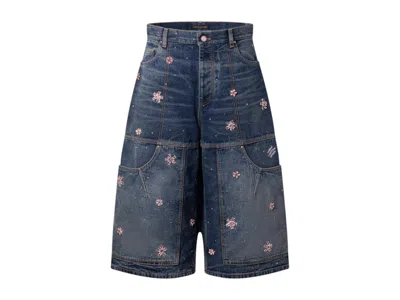 Pre-owned Louis Vuitton Men's  X Nigo Embroidered Denim Workwear Shorts In Indigo In Purple