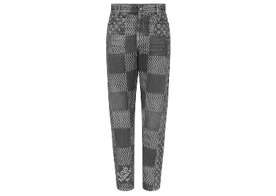 Pre-owned Louis Vuitton Men's  X Nigo Giant Damier Waves Mngm Denim Pants In Noir