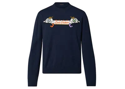 Pre-owned Louis Vuitton Men's  X Nigo Intarsia Jacquard Graphic Cashmere Crewneck Sweatshirt In Dark Ocean