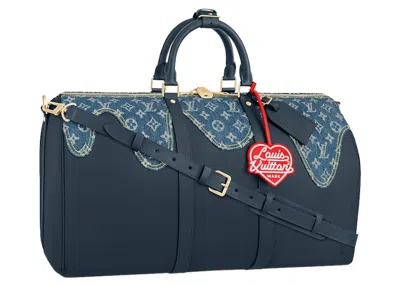 Pre-owned Louis Vuitton Men's  X Nigo Keepall Bandouliere 50 Monogram In Blue