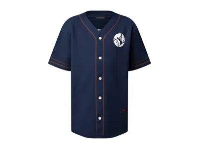 Pre-owned Louis Vuitton Men's  X Nigo Knitted Shortsleeved Baseball Shirt In Deep Navy Blue
