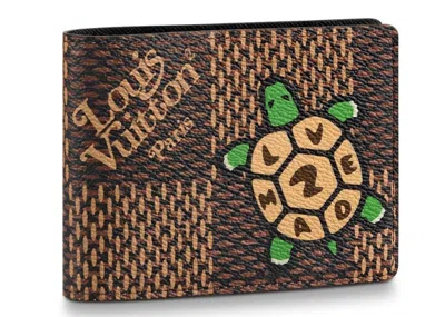 Pre-owned Louis Vuitton Men's  X Nigo Ple Wallet Damier Ebene Giant In Brown