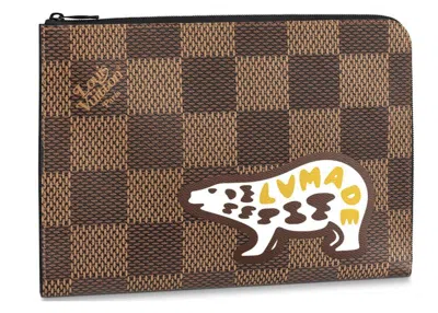 Pre-owned Louis Vuitton Men's  X Nigo Pochette Jour Damier Ebene Giant Gm In Brown