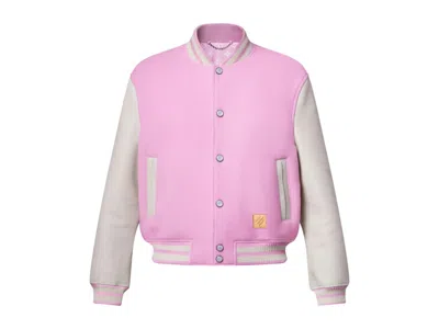 Pre-owned Louis Vuitton Men's  X Nigo Signature Leather Varsity Jacket In Pale Pink