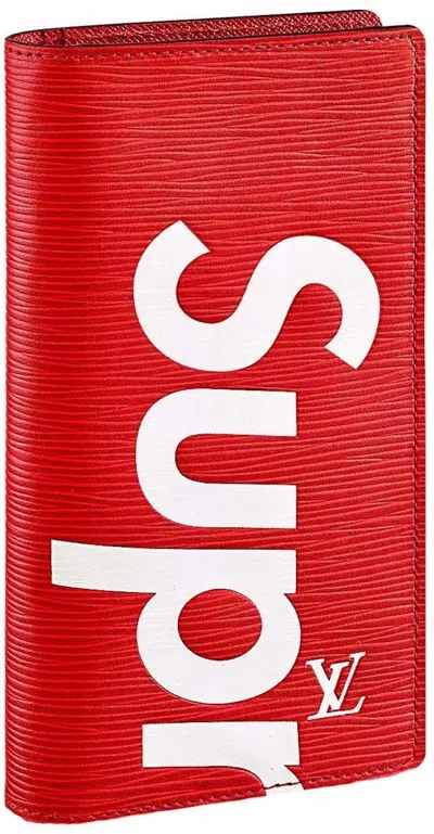 Pre-owned Louis Vuitton Men's  X Supreme Brazza Wallet Epi Red