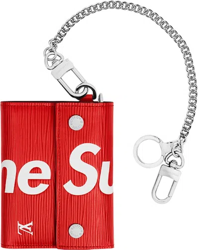 Pre-owned Louis Vuitton Men's  X Supreme Chain Wallet Epi Red In Multi