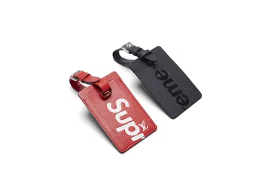 Pre-owned Louis Vuitton Men's  X Supreme Luggage Tag Set Epi Black/red