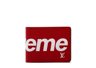 Pre-owned Louis Vuitton Men's  X Supreme Slender Wallet Epi Red In Multi