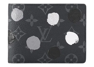 Pre-owned Louis Vuitton Men's  X Yayoi Kusama Ple Wallet In Monogram Eclipse Black/silver In Multi