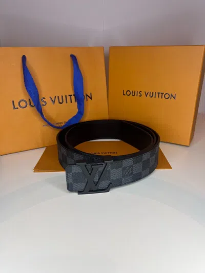 Pre-owned Louis Vuitton Men's Lv Monogram Black Belt And Matte Black Buckle Size 105/42