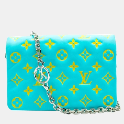 Pre-owned Louis Vuitton Menthe Jaune Monogram Embossed Lambskin Pochette Coussin In Blue