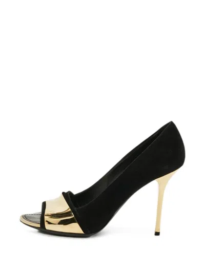 Pre-owned Louis Vuitton Metal Plate Peep-toe Pumps In Black