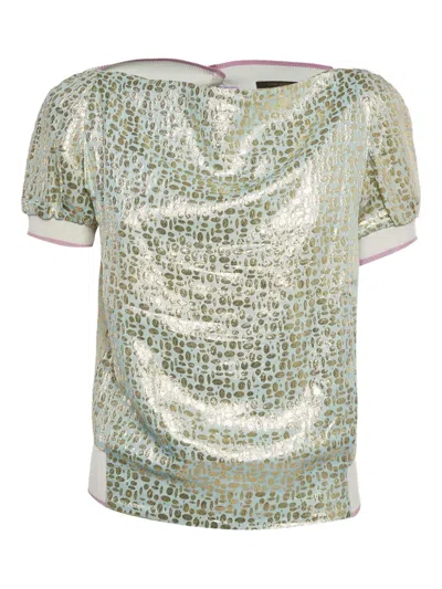 Pre-owned Louis Vuitton Metallic-effect Short-sleeved Top In Green