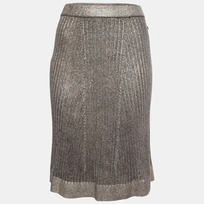 Pre-owned Louis Vuitton Metallic Gold Ribbed Knit A-line Skirt L