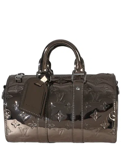 Pre-owned Louis Vuitton Metallic Patent Leather Gunmetal Mirror Monogram Heritage Keepall Bandouliere 25 (auth