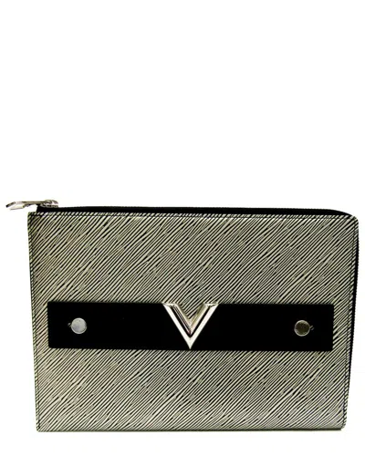 Pre-owned Louis Vuitton Metallic Silver & Noir Epi Leather Clutch (authentic )
