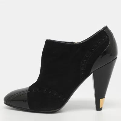 Pre-owned Louis Vuitton Mia Size 38.5 Black Patent Leather And Suede Boots