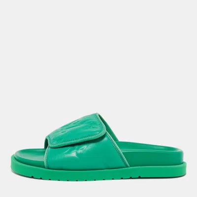 Pre-owned Louis Vuitton Miami Size 40 Green Monogram Leather Flat Sandals