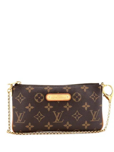 Pre-owned Louis Vuitton Milla Pochette Monogram Canvas Mm Clutch Bag In Brown