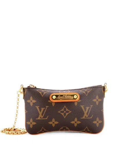 Pre-owned Louis Vuitton Milla Pochette Monogram Canvas Pm Clutch Bag In Brown