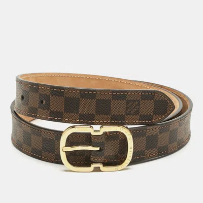 Pre-owned Louis Vuitton Mini Damier Ebene Canvas Trunk Buckle Belt 75cm In Brown