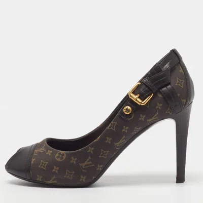 Pre-owned Louis Vuitton Mini Lin Barbara Size 37 Dark Brown Monogram Fabric And Leather Peep Toe Pumps