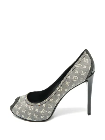Pre-owned Louis Vuitton Mini Lin Monogram Peep-toe Pumps In Blue