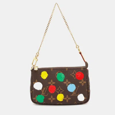 Pre-owned Louis Vuitton Mini Pochette Accessoires Brown Monogram Painted Dot Size Mini