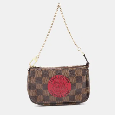 Pre-owned Louis Vuitton Mini Pochette Accessoires Damier Ebene T & B In Brown