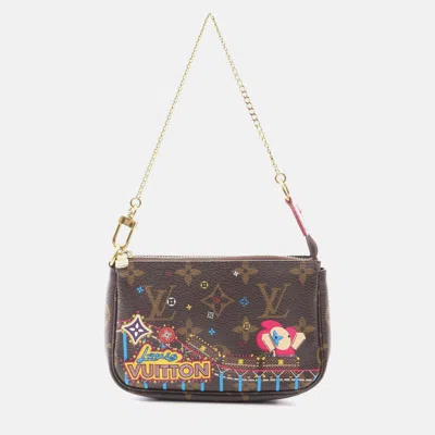 Pre-owned Louis Vuitton Mini Pochette Accessoires Holiday Handbag Monogram Vivienne In Brown
