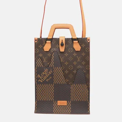 Pre-owned Louis Vuitton Mini Tote Nigocollaboration Noir Damier Ebene Canvas Giant Monogram In Brown