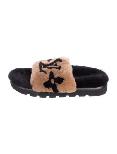 Pre-owned Louis Vuitton Mink Colorblock Pattern Slides In Black