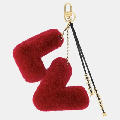 Pre-owned Louis Vuitton Mink Fur Bag Charm Red
