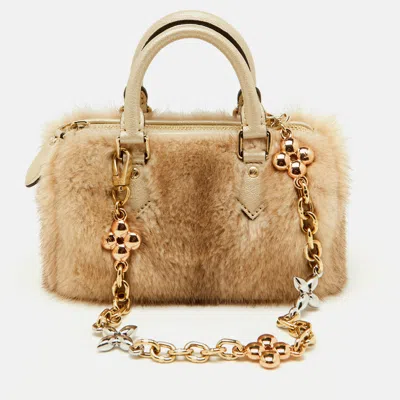 Pre-owned Louis Vuitton Mink Fur Nano Speedy Bag In Beige