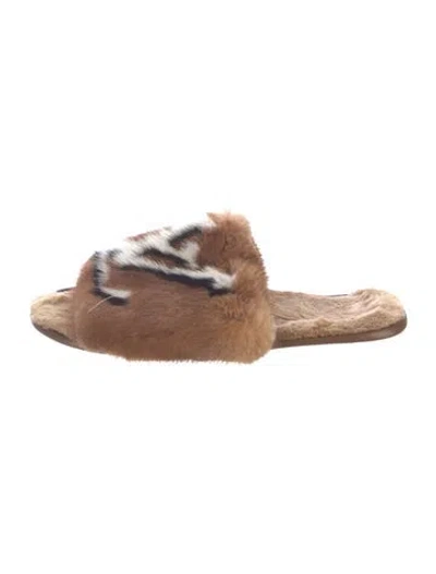 Pre-owned Louis Vuitton Mink Patterned Slides In Brown