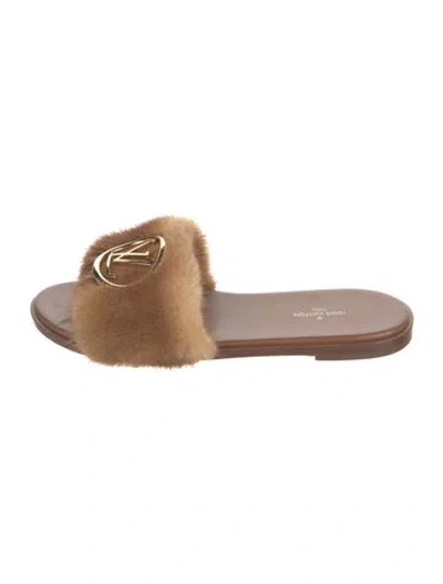 Pre-owned Louis Vuitton Mink Slides In Brown