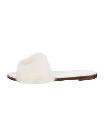 Pre-owned Louis Vuitton Mink Slides In White