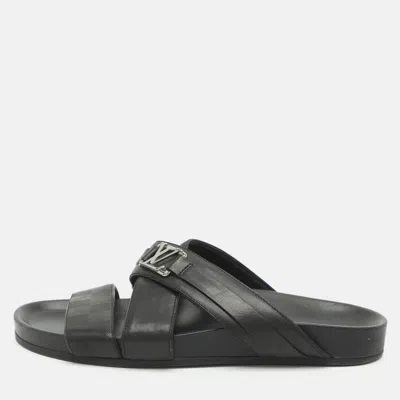 Pre-owned Louis Vuitton Mirabeau Size 41.5 Black Leather Flat Sandals