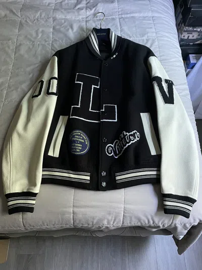 Pre-owned Louis Vuitton Mlk Dreaming Leather Varsity Jacket In Black