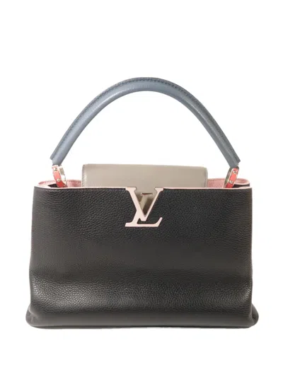 Pre-owned Louis Vuitton Mm Capucines Leather Tote Bag In Black