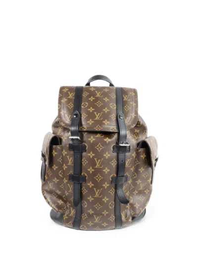Pre-owned Louis Vuitton Mm Monogram Macassar Christopher Backpack In Brown