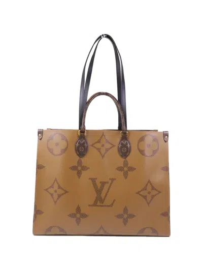 Pre-owned Louis Vuitton Mm On The Go Monogram Giant Tote Bag In Brown