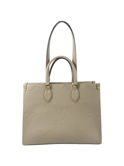 Pre-owned Louis Vuitton Mm On The Go Two-way Calfskin Tote Bag In Neutral