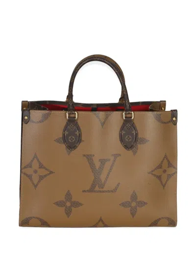 Pre-owned Louis Vuitton Mm Onthego Monogram Reverse Tote Bag In Brown