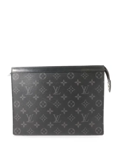 Pre-owned Louis Vuitton Mm Pochette Voyage Monogram Eclipse Clutch Bag In Black