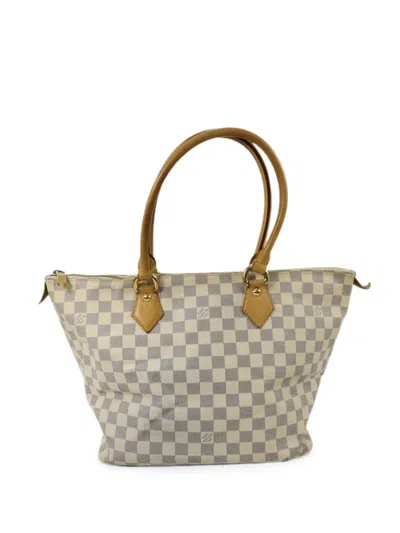 Pre-owned Louis Vuitton Mm Saleya Damier Azur Mm Tote Bag In Neutrals